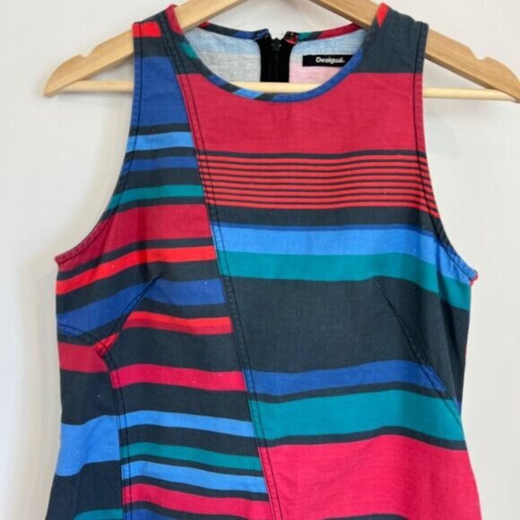 Desigual Women 38 Tammy Bright Vibrant Retro Jersey Knee Length Sleeveless Dress - Picture 11 of 16